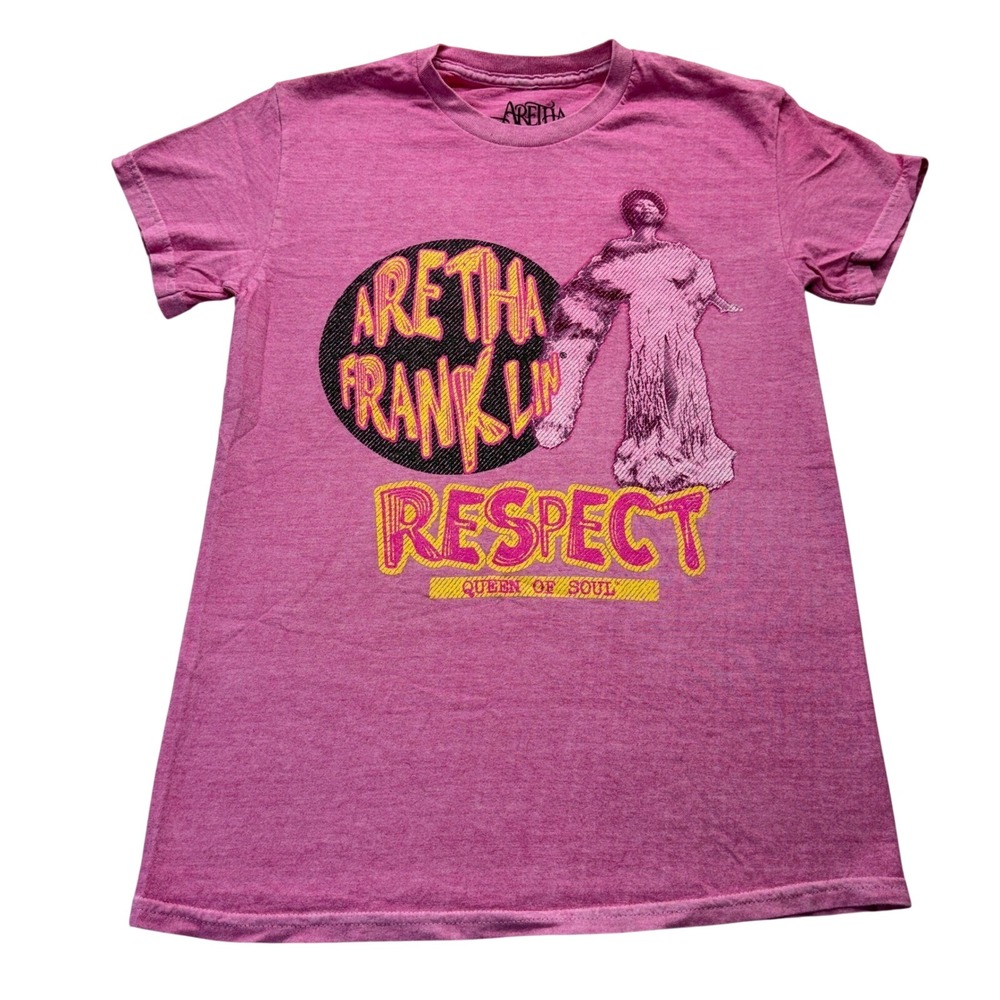 Aretha Franklin Graphic Tee Women‎ S Pink Respect Queen of Soul Cotton T-Shirt